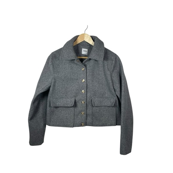 Zara Women’s Short Button Front Collared Coat in Grey Size L - Picture 8 of 14